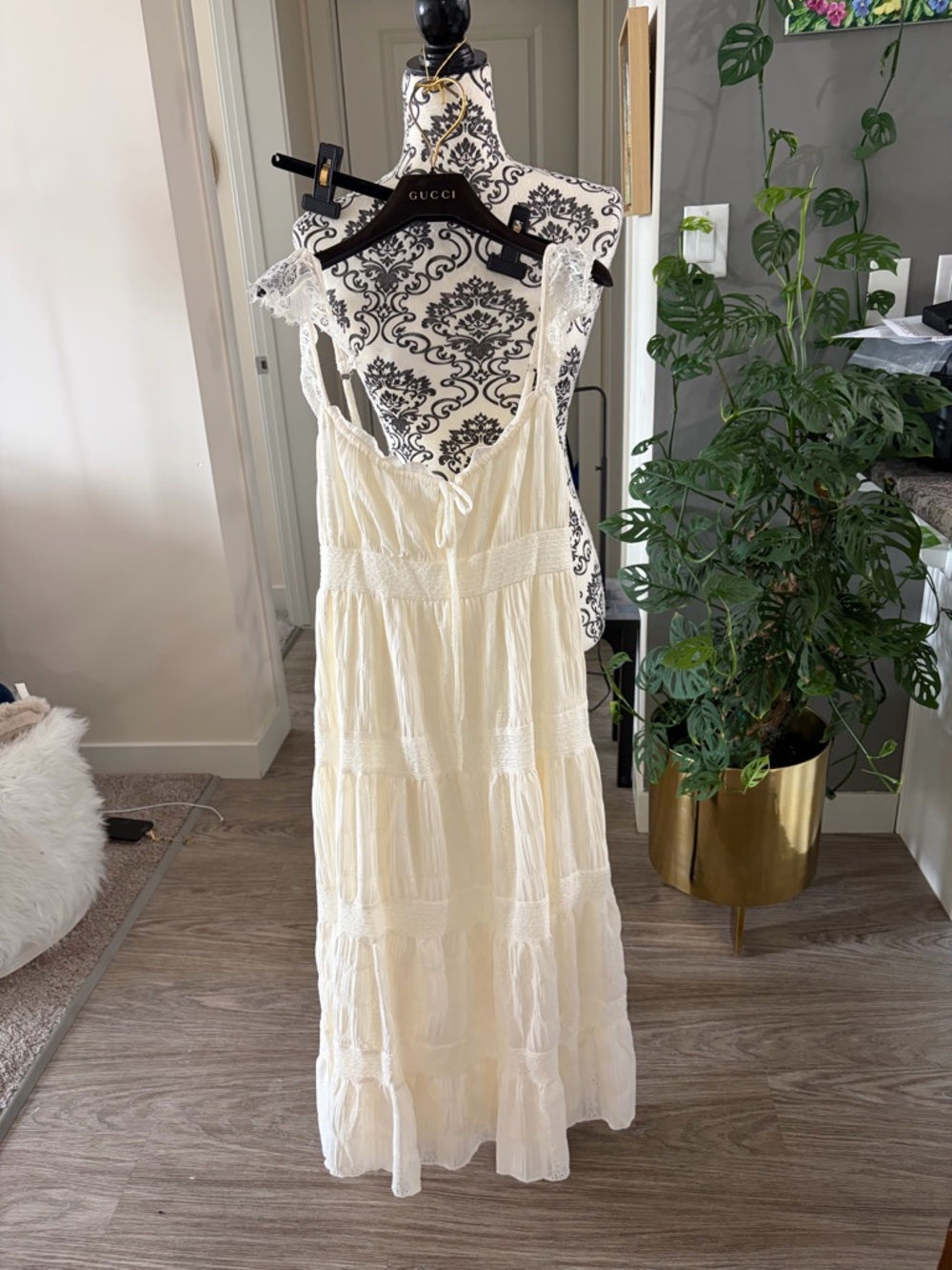 KIRIOUS LOS ANGELES - “New”Cream Lace-Trim Tiered Maxi Dress